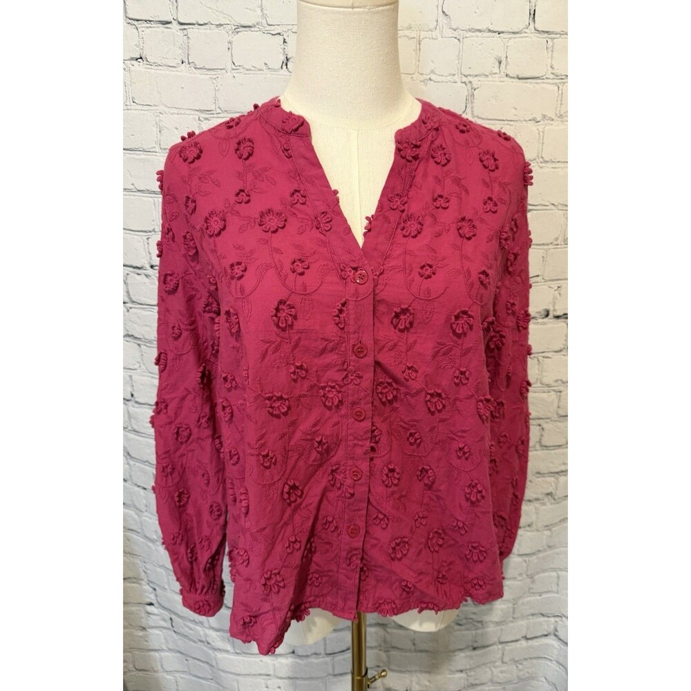 Soft Surroundings Top Sunny Day Women's Pink Floral Button Up Long Sleeve XS